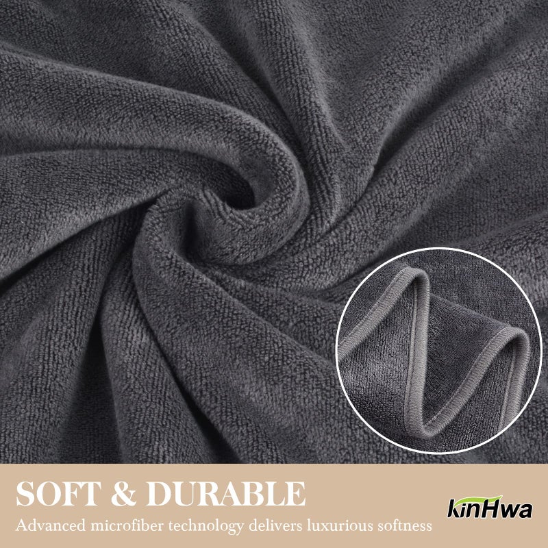 KinHwa Microfiber Hand Towels for Bathroom Soft and Absorbent Face Towels for Bath, Spa, Gym 16inch x 30inch 4 Pack Gray - Image 3